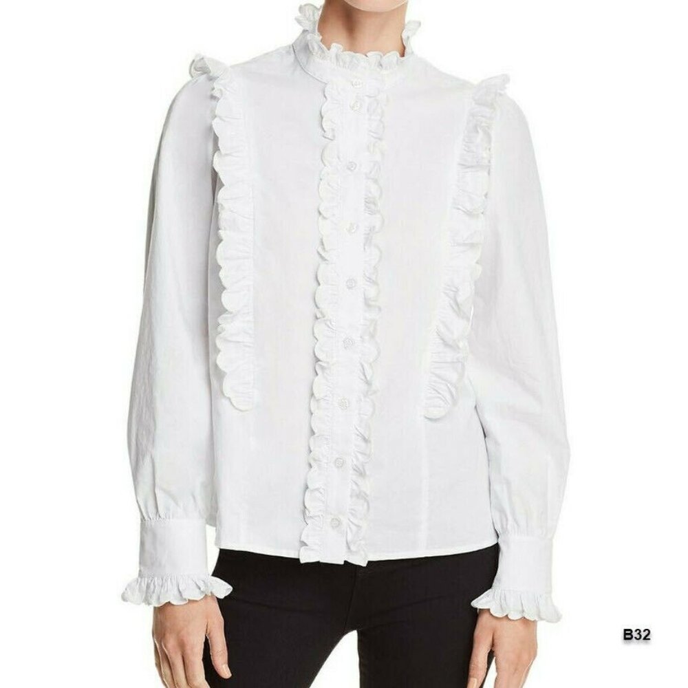 AQUA Victorian Ruffled Button-Down Top NWOT